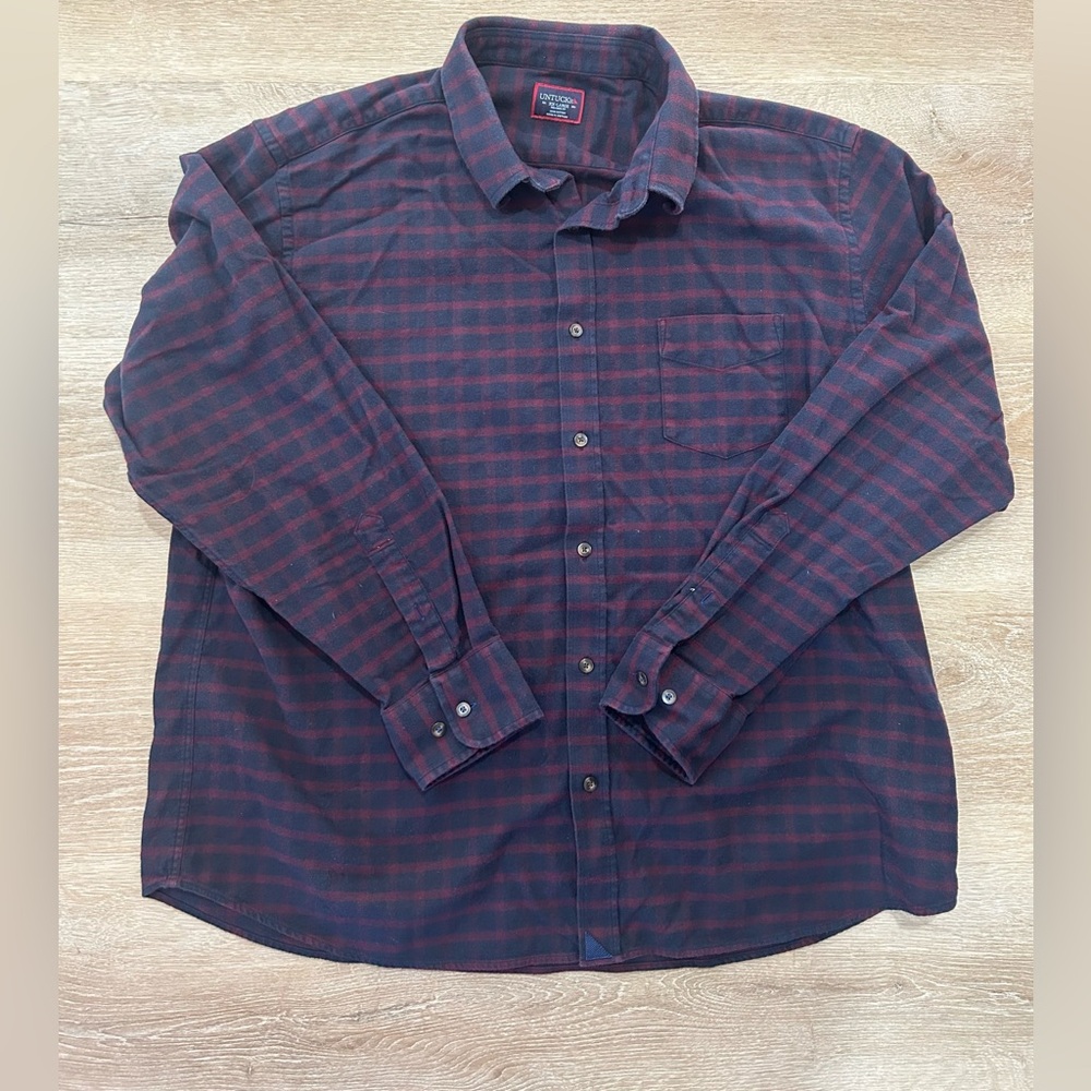 Untuckit Flannel Shirt Men’s XXL Navy Plaid Long Sleeve Cotton Relaxed Fit